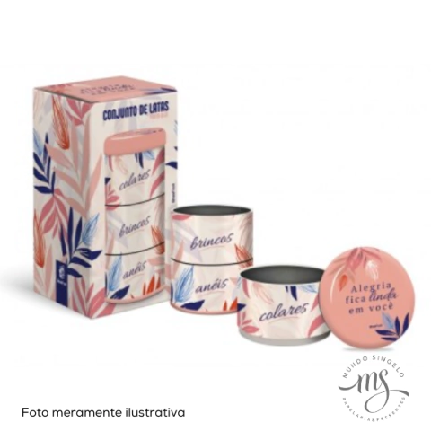 Conjunto de Latas Porta Jóias 3 Divisões Alegria Linda Em Você - Brasfoot