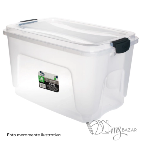 Caixa Organizadora Plástica Alta Transparente Com Tampa 50 Litros - Rischioto