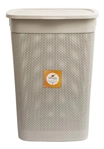 CESTO TELADO RATTAN RETANGULAR COM TAMPA 55L AREIA