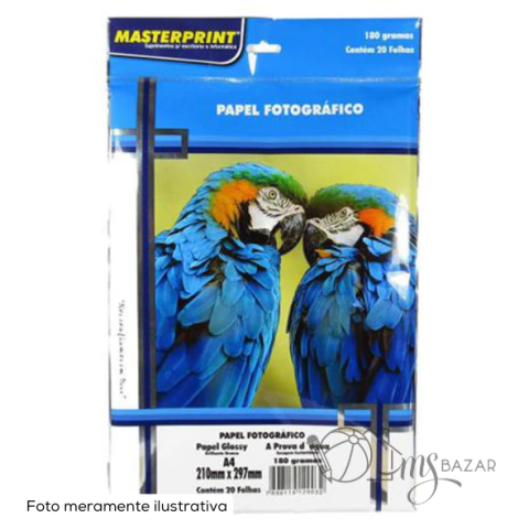 Papel Fotográfico Glossy 180g/m² A4 210X297mm 20 Folhas - Masterprint
