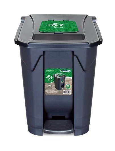 Lixeira Plástica 60 Litros Com Rodas Pedal Tampa e Tampa Click 43x61x41cm Preta - Arqplast