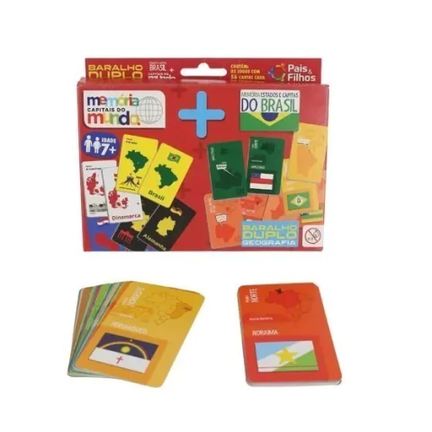 Jogo de Baralho Duplo Memória Capitais do Mundo + Estados e Capitais do Brasil - Pais e Filhos