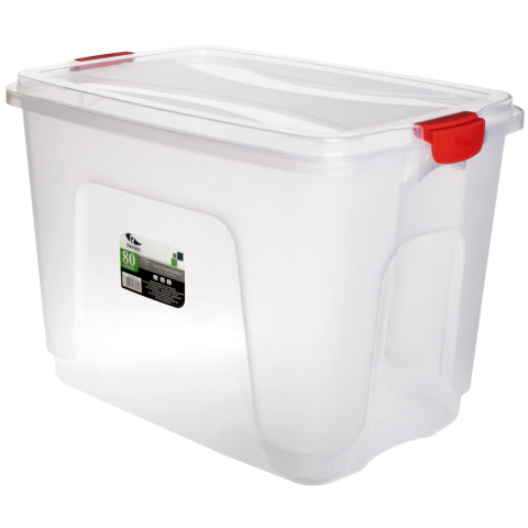 Caixa Organizadora Plástica Alta Transparente Com Tampa 80 Litros - Rischioto