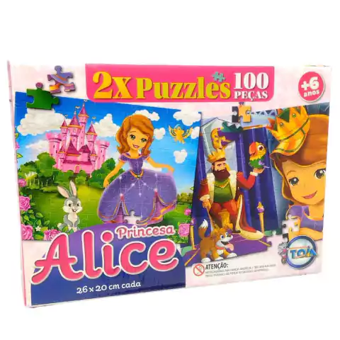 Puzzle Princesa Alice Quebra Cabeça Duplo Com 100 Peças Cada - Toia