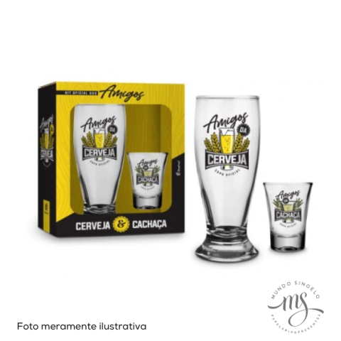 Conjunto de Copo Munich 200ml + 60ml Olé Amigos Da Bebida - Brasfoot Presentes