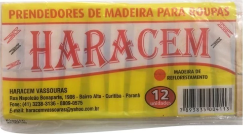 Prendedores de Madeira Para Roupas Com 12 Unidades Pregadores - Haracem