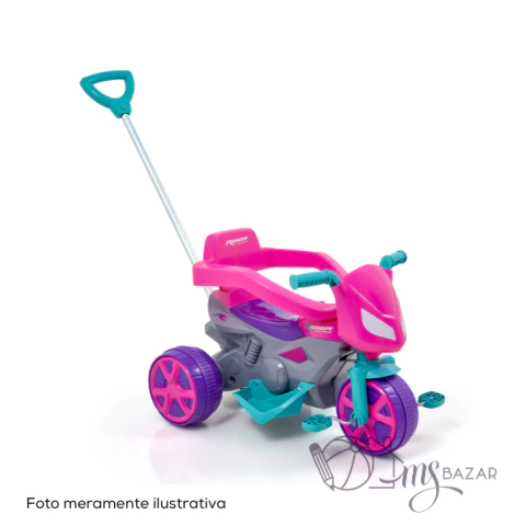 Triciclo Infantil Moto Rider Rosa Com Empurrador - Usual Brinquedos