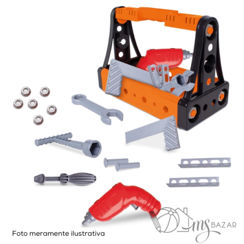 Kit Caixa De Ferramentas Brinquedo Furadeira e Acessórios - Samba Toys