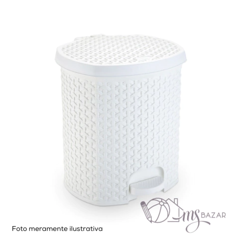Lixeira Com Pedal Rattan Cozinha e Banheiro 6 Litros 23x35x25cm Branca - Plasnorthon