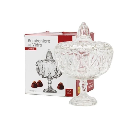 BOMBONIERE DE VIDRO ORCHID COM TAMPA E COM PÉ 850ML - 1 PEÇA
