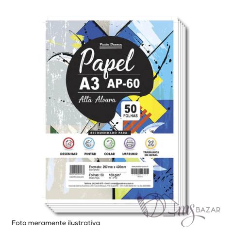 Papel A3 AP-60 180g/m² 297x420mm 50 Folhas - Pauta Branca