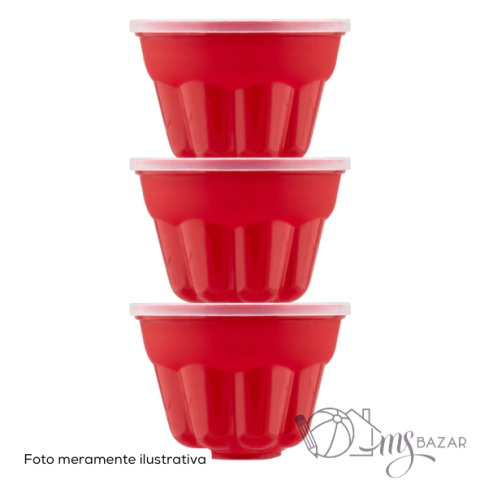 Conjunto de Pote Para Gelatina Vermelho Com 3 Unidades - Plasútil