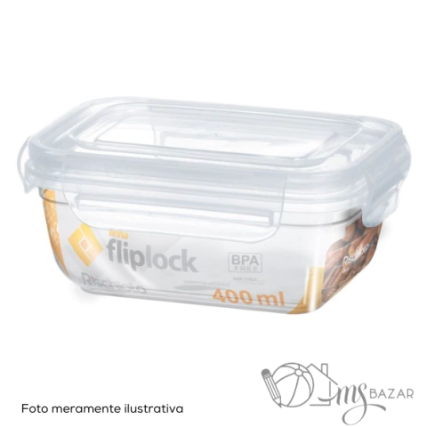 Pote Retangular Fliplock Transparente Com Trava 400ml - Rischioto