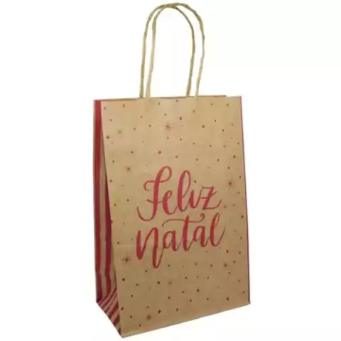 Sacola Para Presentes Kraft G 32X26,5X13cm Natal - Cromus