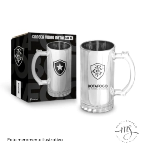Caneca de Vidro Metálico 480ml Botafogo - BrasFoot Presentes