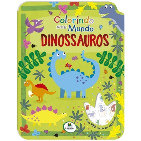 Livro de Colorir Com 100 Adesivos Colorindo Meu Mundo Dinossauros -Todolivro