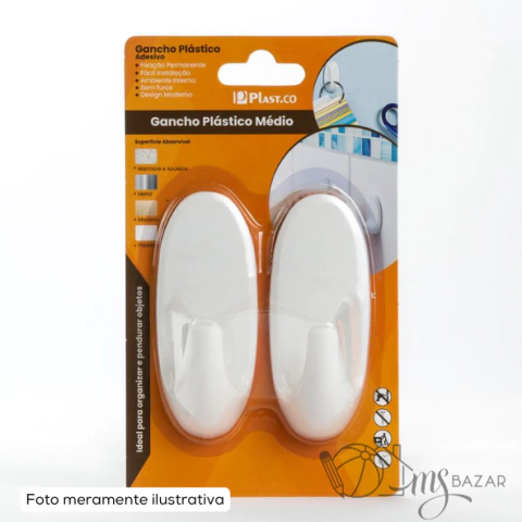 Gancho de Parede Oval Médio Adesivo Com 2 - Plast.co