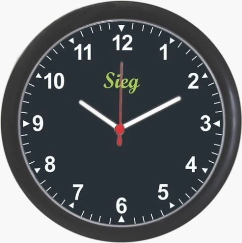 Relógio de Parede Redondo Preto 240mm Fundo Preto Liso - Sieg