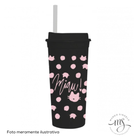 Copo Com Canudo Slim Gatinha 650ml - Uatt?