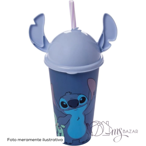 Copo Com Tampa Lúdica Stitch de 500ml - Plasútil