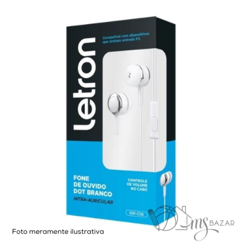Fone de Ouvido Intra Auricular Dot c/ Fio e Microfone Branco SW-C10 - Letron
