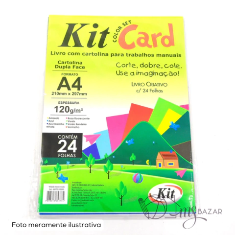 Kit Card Color Set A4 210X297mm 24 Folhas Coloridas 120g Com Livro Criativo - Kit
