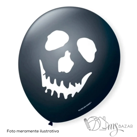 Balão Halloween Nº 9 Com 25 Unid. Bola De Festa Caveira PT - São Roque