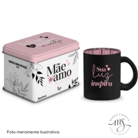 Caneca de Vidro Diamond Metalic Tema Mãe Sua Luz Inspira de 300ml - Brasfoot Presentes