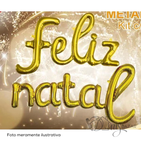 Balão Metalizado Dourado/Prateado "Feliz Natal" Com 2 Peças - Eixo Firme