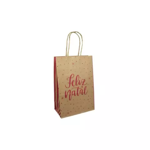 Sacola Para Presentes Kraft P 21,5X15X3cm Natal - Cromus