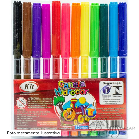 Caneta Hidrográfica Canetinha Hidrocor Ponta Média 12 Cores - Kit
