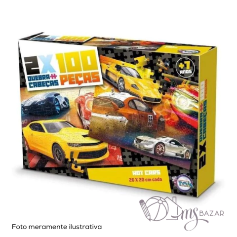 Quebra Cabeça 2 Em 1 Carros Com 100 Peças Cada - Toia