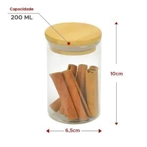 Pote de Vidro Hermético Vidro e Bambu 200ml