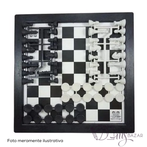 Jogo De Xadrez Dama E Trilha Tabuleiro 32cm - Dutati