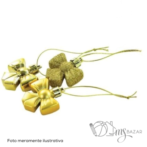 Conjunto de Enfeite Natalino Laços Shine Decorados 4cm Com Glitter 10 Peças Cores - Wincy