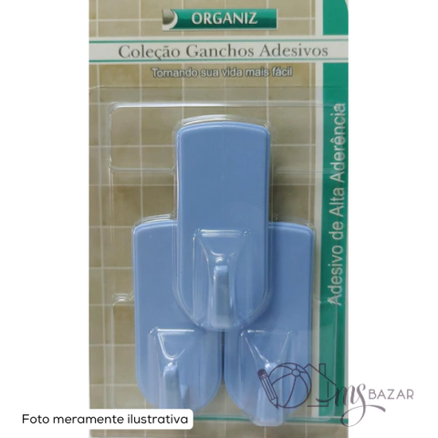 Gancho Plástico Adesivo de Alta Aderência Retangular Médio Com 3 Peças Organiz - Kehome