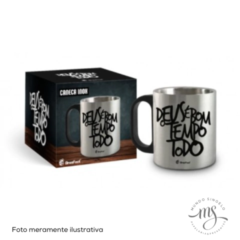 Caneca Metal Inox Fé 1 Deus É Bom O Tempo Todo 300ml - Brasfoot