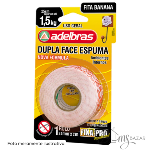 Fita Banana Dupla Face Espuma Fixa Pro 24mmX2m - Adelbras