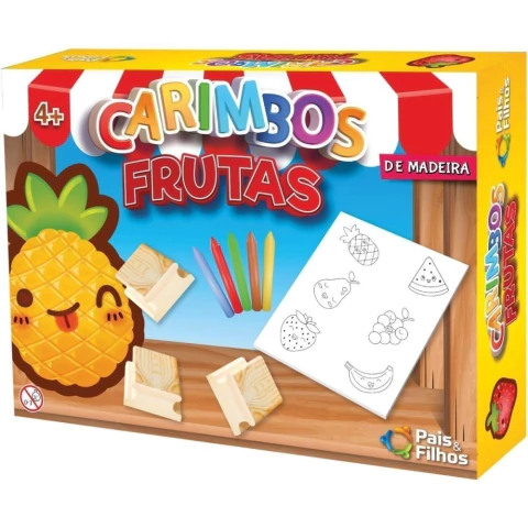 Conjunto de Carimbo Pedagógico Frutas em Madeira MDF 12 Peças - Pais e Filhos