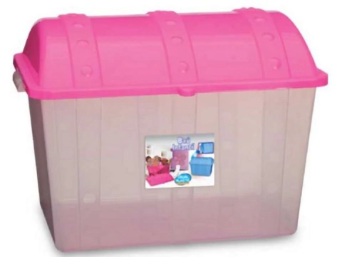 Baú Plástico Infantil 43 Litros Transparente Com Tampa 52×34x38cm 51 Rosa - Usual