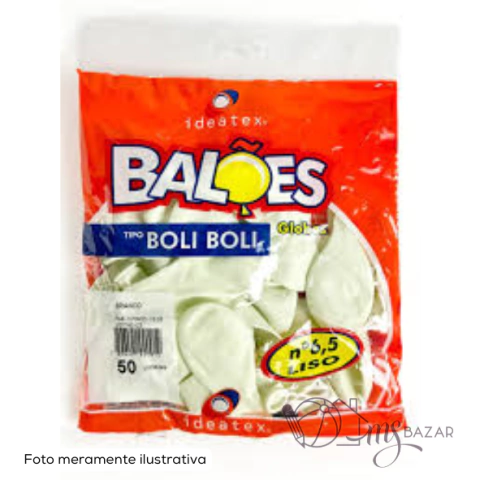 Balão Liso Branco N°6,5 Com 50 Unidades - Ideatex
