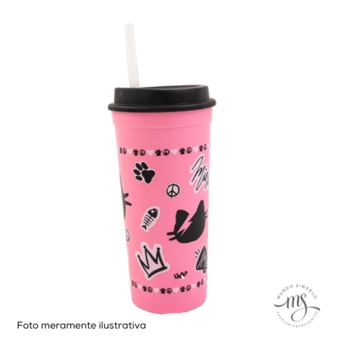Copo Com Canudo Slim Gatinha Sticker - Uatt?