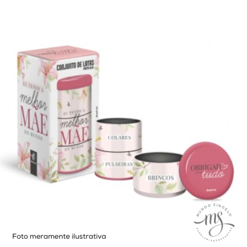 Conjunto de Latas Porta Jóias 3 Divisões Melhor Mãe Do Mundo - Brasfoot Presentes