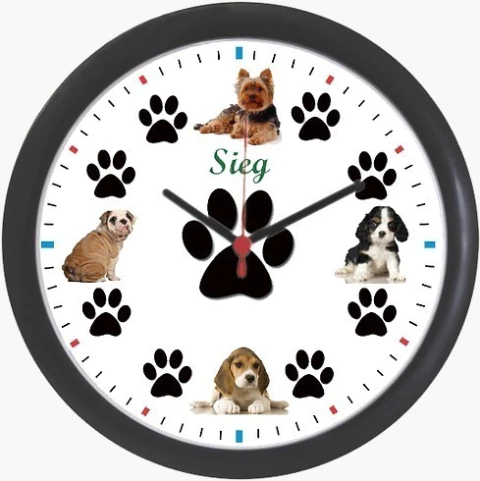 Relógio de Parede Redondo Preto 240mm Fundo Branco Cachorro - Sieg