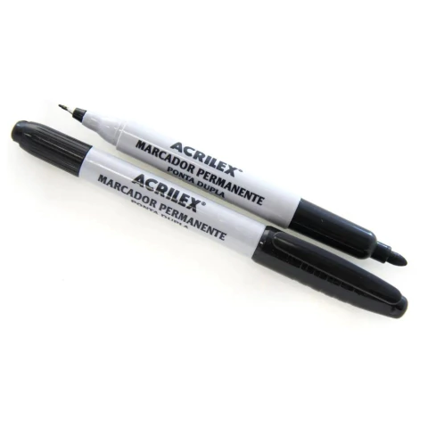 Caneta Marcador Permanente Preta Ponta 1.0mm e 2.0mm - Acrilex