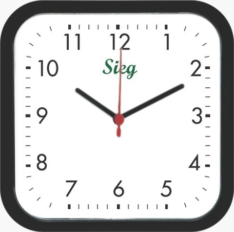 Relógio de Parede Quadrado Preto 240mm Fundo Branco Liso - Sieg