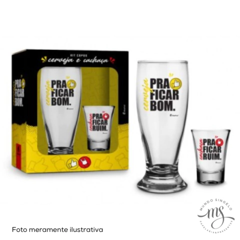 Conjunto de Copo Munich e Olé 200ml + 60ml Cerveja e Cachaça - Brasfoot Presentes