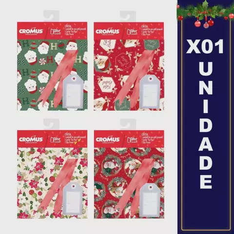Saco Para Presentes Perolizado Kit Com Laço e Etiqueta Para Natal 45X59CM G2 - Cromus