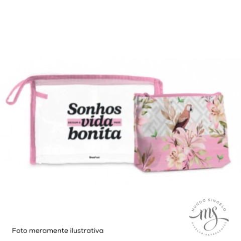 Conjunto de 2 Necessaire Sonhos Deixam a Vida Mais Bonita - BrasFoot Presentes