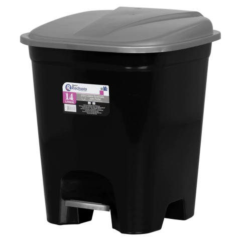 LIXEIRA QUADRADA C/ PEDAL 14 LTS PRETO COM TAMPA CINZA